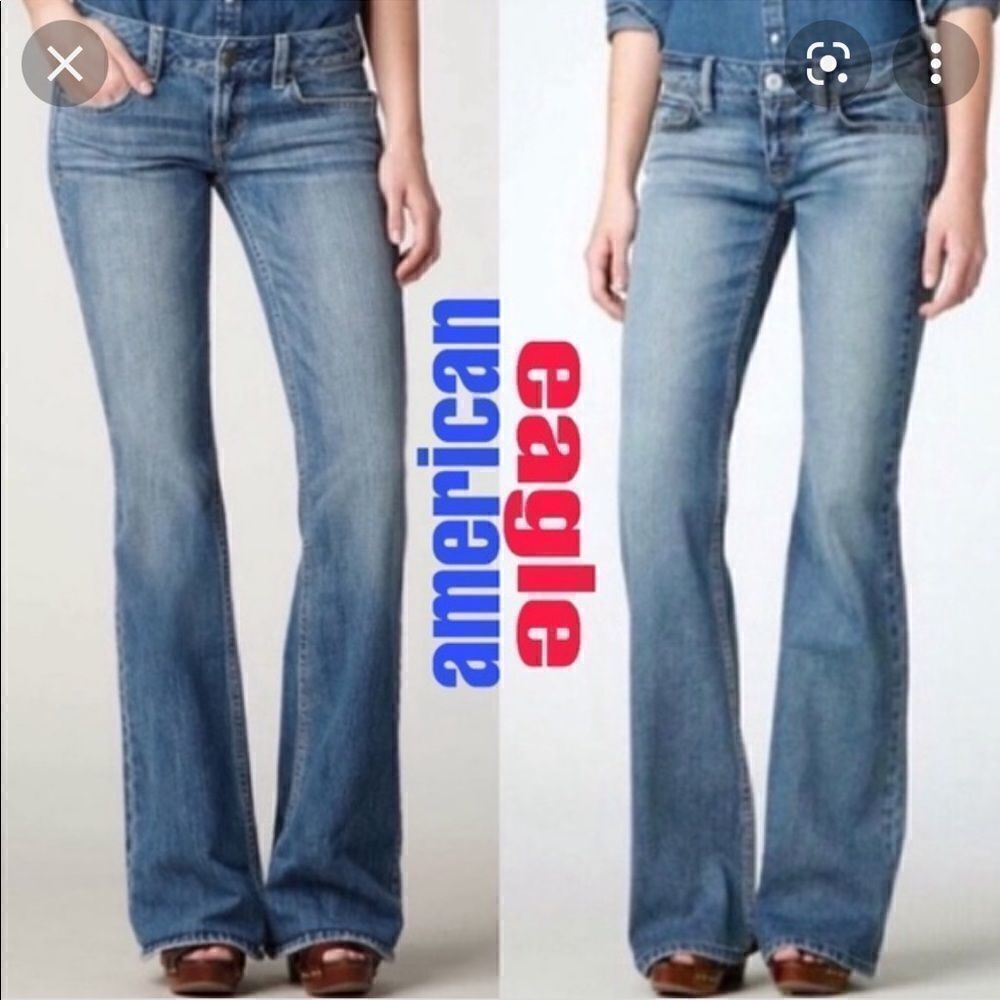 EUC AMERICAN EAGLE SIZE 10 HIPSTER FLARE BOHO JEANS